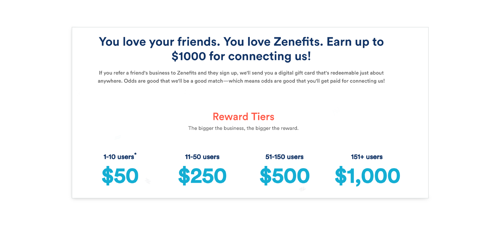 zenefits tiered reward referral example