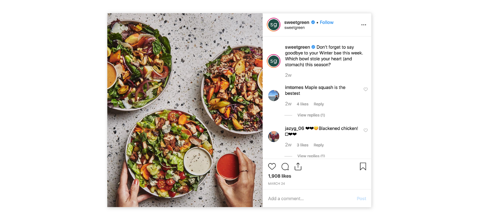 sweet green restaurant instagram photos