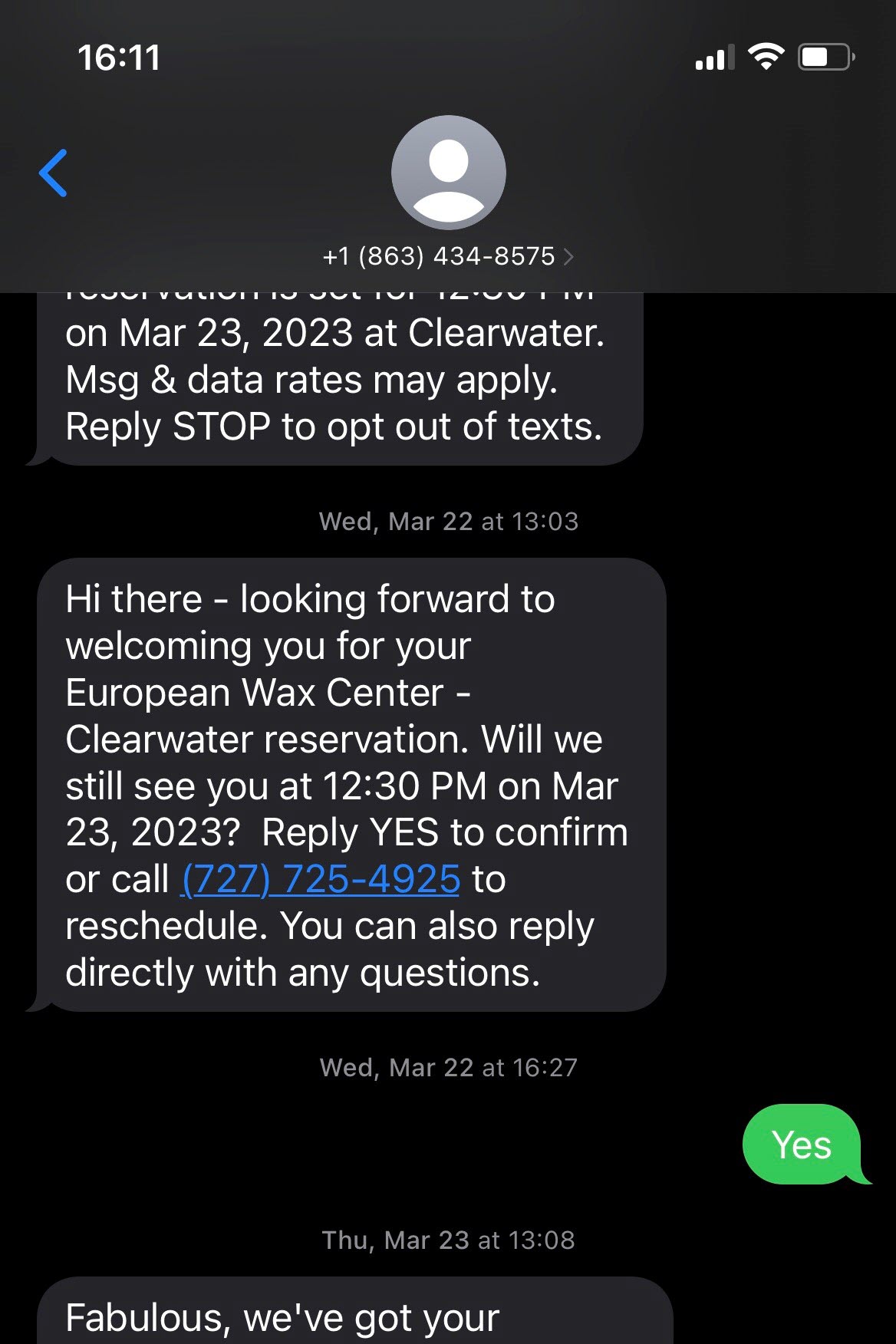 European Wax Center SMS Appointment Reminder