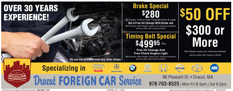 valpak ad for auto repair from dracut foreign car service