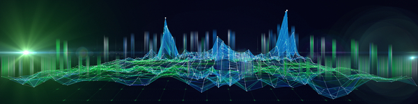 Abstract background polygonal grid with data blurred lines on dark. Big Data. Presentation concept of digital algorithm grid. Banner for business, science and technology.